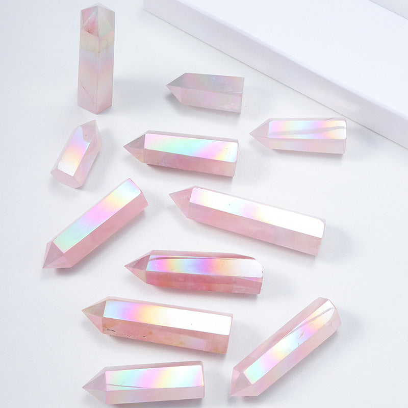 Aura Rose Quartz Tower Points for Decoration