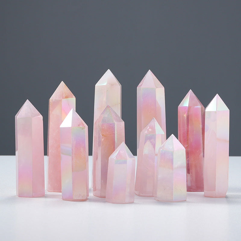 Aura Rose Quartz Tower Points for Decoration