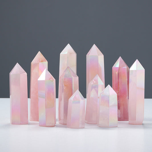 Aura Rose Quartz Tower Points for Decoration