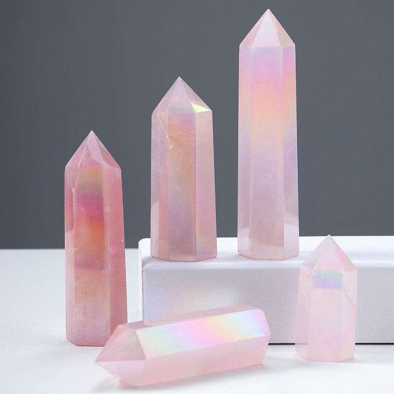 Aura Rose Quartz Tower Points for Decoration